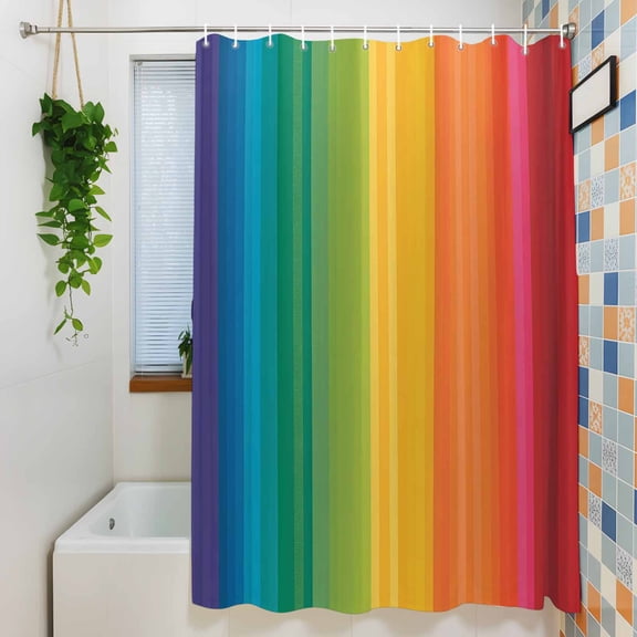 Shower Curtain, Colorful Stripes Rainbow Waterproof Polyester Fabric Bath Curtain with Hooks for Bathroom Bathtub Stalls, Watercolor Line Minimalist Geometric 36x72IN