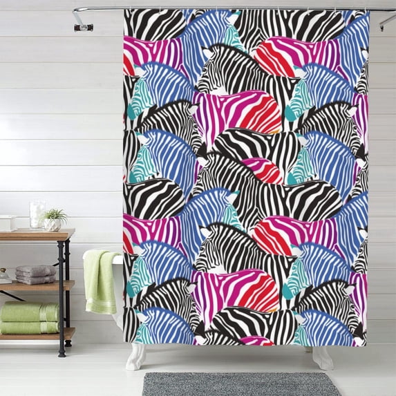 Shower Curtain, Colorful zebra cool Waterproof Fabric Plastic Shower Curtain, Drying Fast Bathroom Curtain with 9 Buttonholes, Ruffle Shower Curtain 60x72in