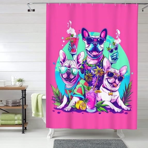Shower Curtain, Cool French Bulldog No.137 Waterproof Fabric Plastic Shower Curtain, Drying Fast Bathroom Curtain with 9 Buttonholes, Ruffle Shower Curtain 60x72in