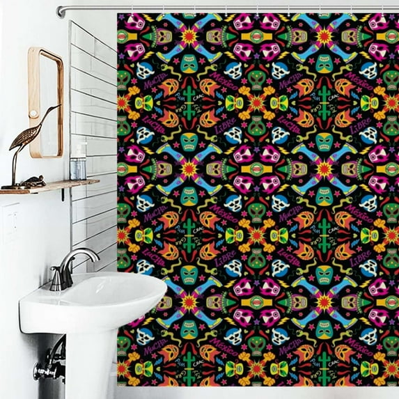 Shower Curtain Cool Mexican Wrestlers Getting Ready To Fight And Have Fun Polyester Waterproof Home Ration Curtain With Hook