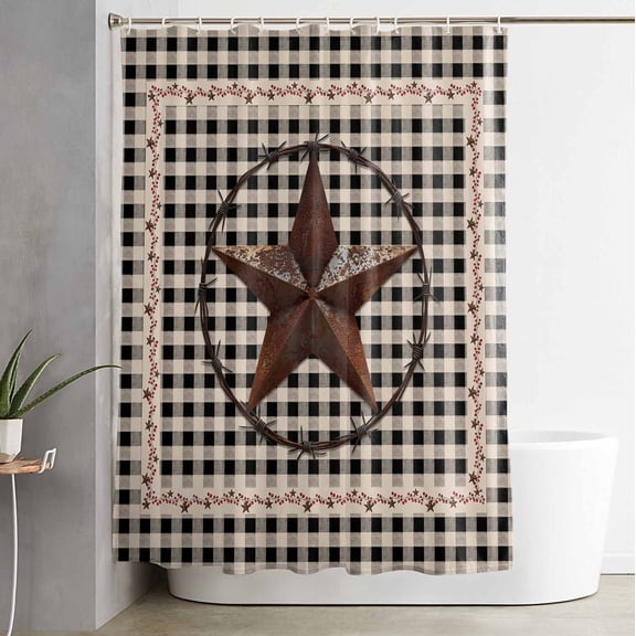Shower Curtain Country Country Star Waterproof Shower Curtain Set with Hooks for Bathroom Showers,Stalls and Bathtubs,54x78InRetro Black Plaid Retro Linen