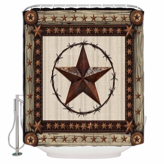 Shower Curtain, Country Star Texas Farm Wood Plank Waterproof Shower Curtain Set with Hooks for Bathroom Showers,Stalls and Bathtubs,36x72In Farmhouse Vintage Linen