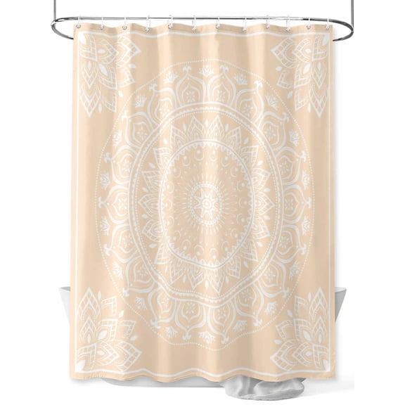 Shower Curtain Cream Boho Bathroom Curtains with Hooks, Waterproof Fabric Gorgeous Bohemian Flower Bath Shower Curtains Set for Bathroom Bathtubs Decor 36x72 Inch