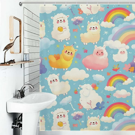 Shower Curtain Cute Alpaca Bath Curtain Polyester Fabric Bathroom Ration With Hooks