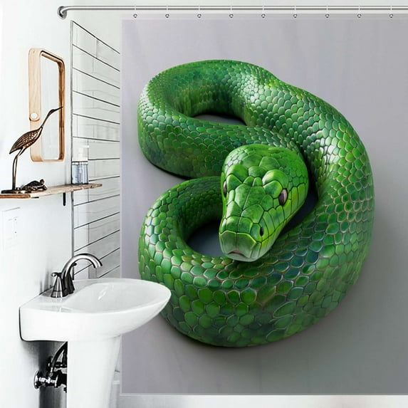 Shower Curtain Cute Animal Green Snake Polyester Waterproof Home Ration Curtain With Hook