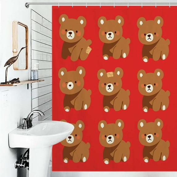 Shower Curtain Cute Bear Polyester Waterproof Home Ration Curtain With Hook