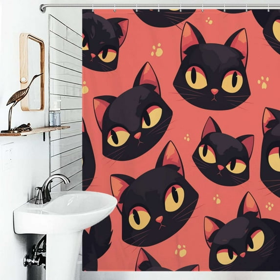 Shower Curtain Cute Cat Bath Curtain Polyester Fabric Bathroom Ration With Hooks