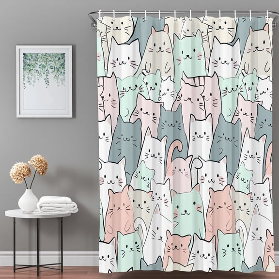 Shower Curtain,Cute Cat Cartoon Animal Print Waterproof Shower Curtain Set with Hooks for Bathroom Showers,Stalls and Bathtubs,36x72in,Funny Colorful Kittens