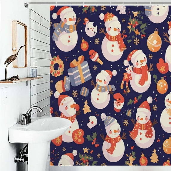 Shower Curtain Cute Christmas Snowman Bathroom Waterproof Polyester Home Ration Curtain With Hook
