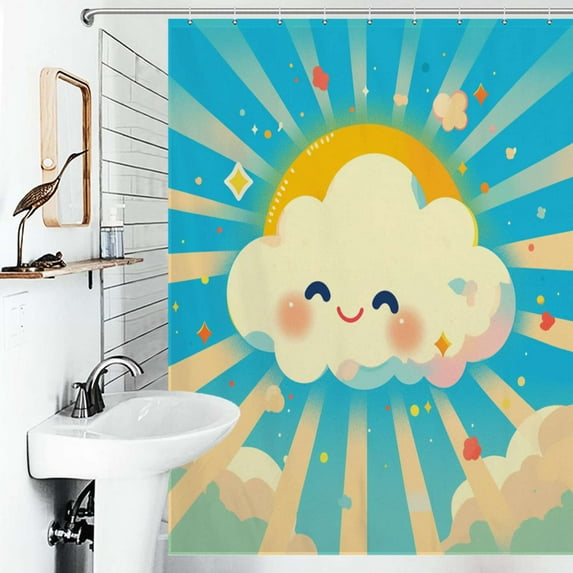 Shower Curtain Cute Clouds Bath Curtain Polyester Fabric Bathroom Ration With Hooks