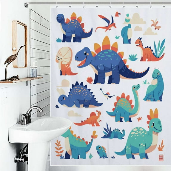 Shower Curtain Cute Dinosaur Polyester Waterproof Home Ration Curtain With Hook