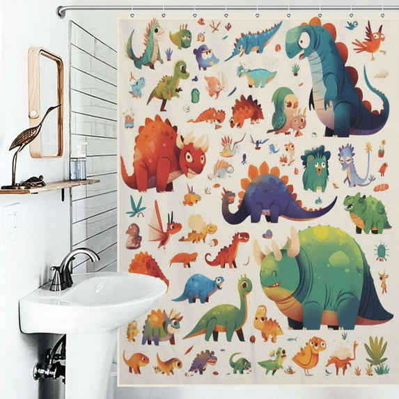 Shower Curtain Cute Dinosaur Polyester Waterproof Home Ration Curtain With Hook