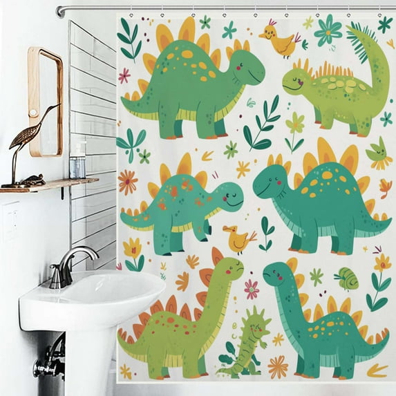 Shower Curtain Cute Dinosaurs Green Polyester Waterproof Home Ration Curtain With Hook