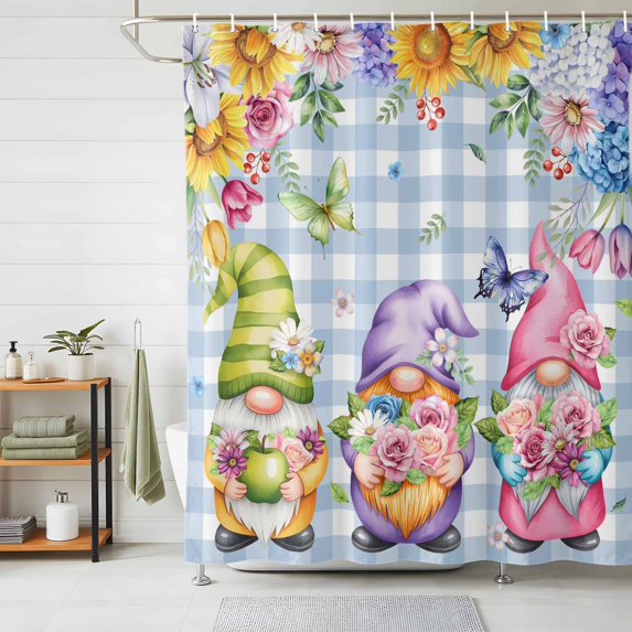 Shower Curtain Cute Gnomes Shower Curtains for Bathroom Decor, Waterproof Polyester Shower Curtain Set with Hooks, Extra Long 72" x 84" Colorful Flower Butterfly
