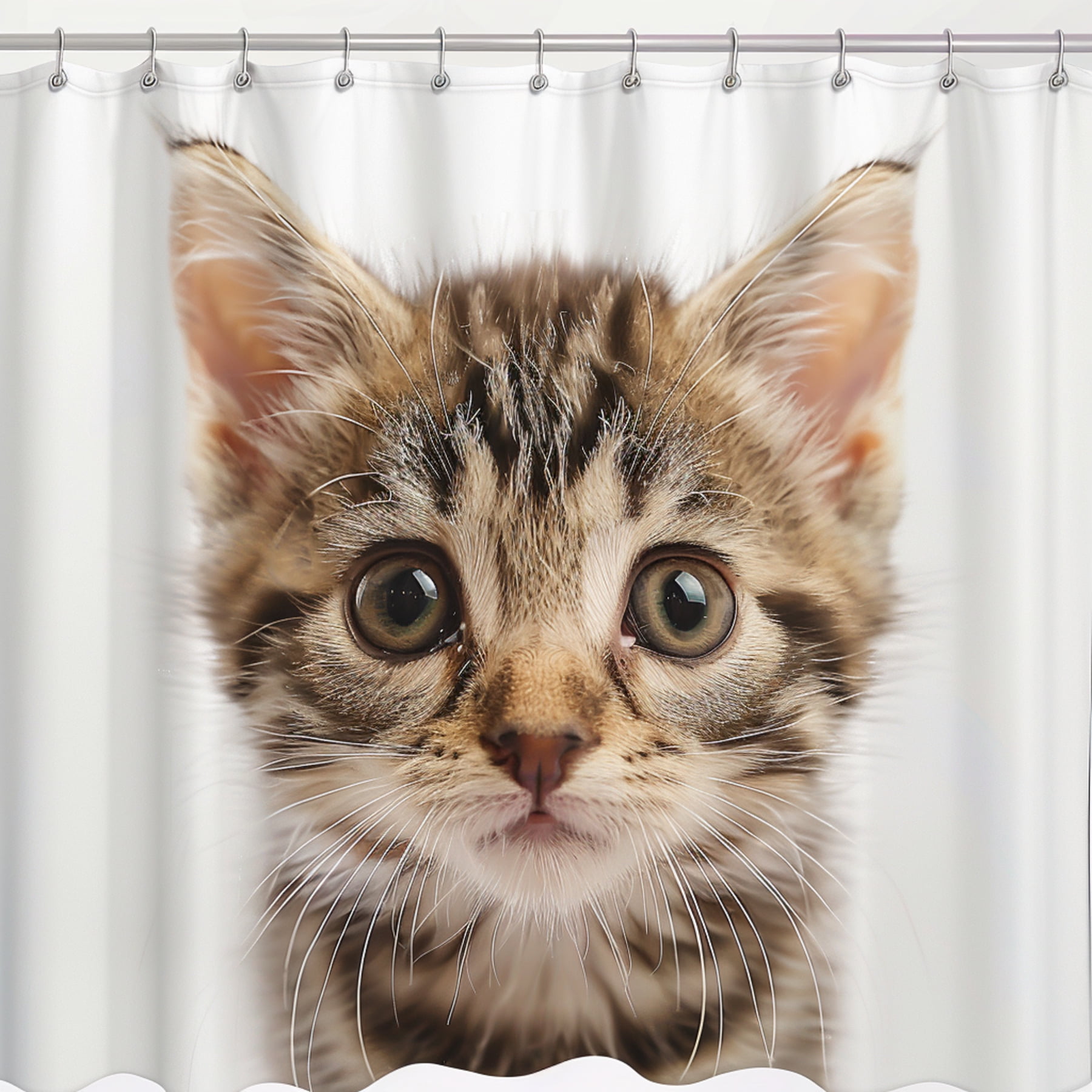 Shower Curtain Cute Kitten Face White Background Bathroom Decor ...