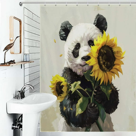 Shower Curtain Cute Sunflower Panda Bear Polyester Waterproof Home Ration Curtain With Hook