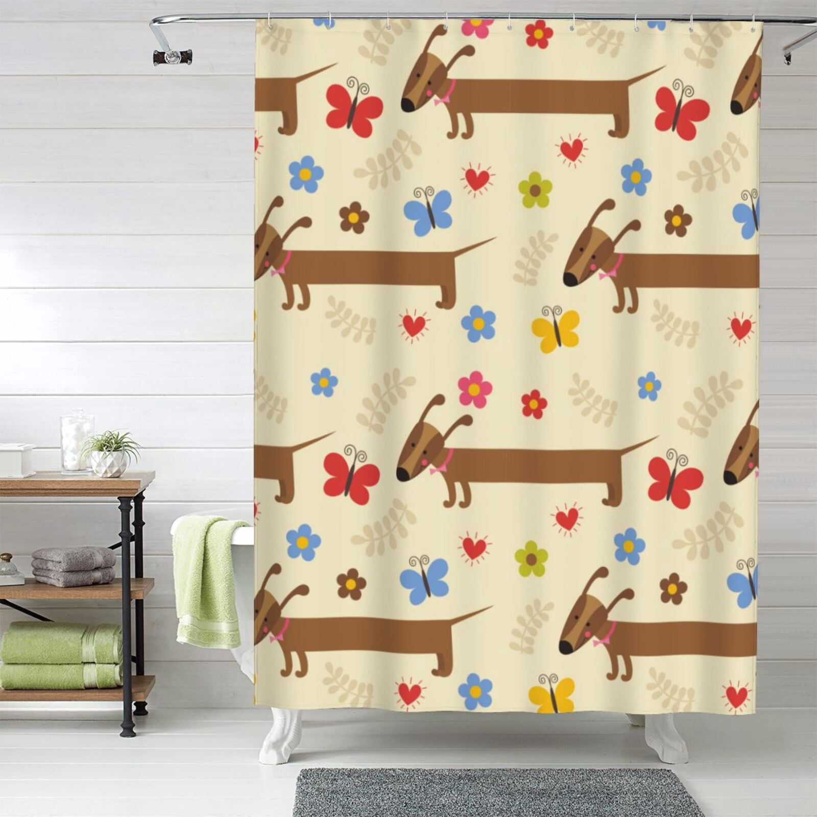 Dogs And Terry Cloth Curtains Safety Reference: Shower Curtain Dachshund Dog Puppy Flower Waterproof Shower Curtain