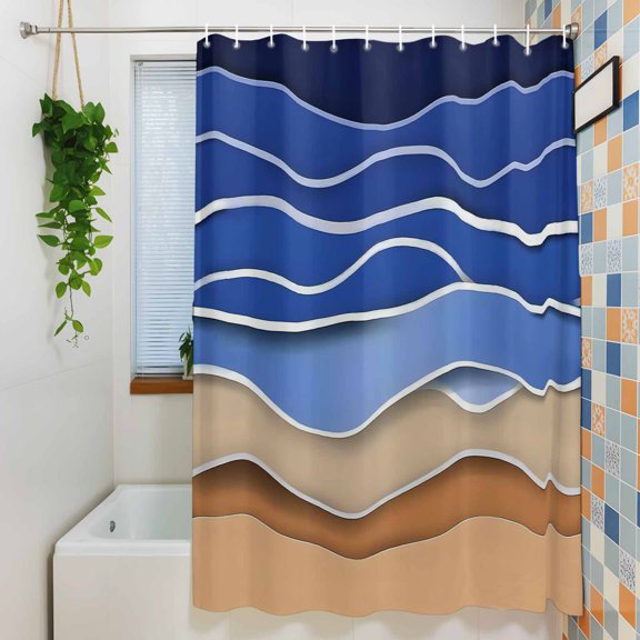 Shower Curtain,Dark Blue Stripes Abstract Geometric Waterproof Fabric Bath Curtains with Hooks Watercolor Gradient Water Ripple Washable Bathroom Shower Curtains for Home Hotel Decor,36x72 Inch