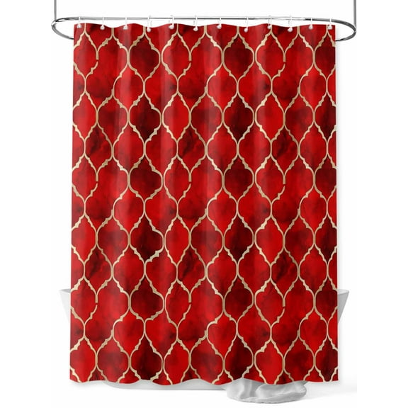 Shower Curtain Deep Red Marble Bathroom Curtains with Hooks, Waterproof Fabric Lattice Modern Art Bath Shower Curtains Set for Bathroom Bathtubs Decor 36x72 Inch