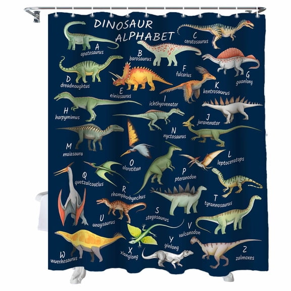 Shower Curtain Dinosaur Family Shower Curtains for Bathroom Bathtub, Waterproof Fabric Shower Curtain Set with Hooks, Small Stall Size 36" x 72" Learning Alphabet A to Z Name Blue