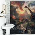 thumbnail image 1 of Shower Curtain Dinosaur Filled Ancient Jungle Bath Curtain Polyester Fabric Bathroom Ration With Hooks, 1 of 4
