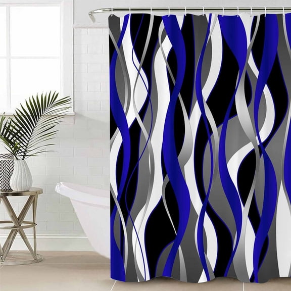 Shower Curtain, Distortion Dark Blue Stripes Waterproof Shower Curtain Set with Hooks for Bathroom Showers,Stalls and Bathtubs,60x72In Abstract Geometric Art
