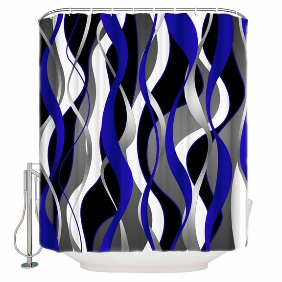 Shower Curtain, Distortion Dark Blue Stripes Waterproof Shower Curtain Set with Hooks for Bathroom Showers,Stalls and Bathtubs,72x72In Abstract Geometric Art