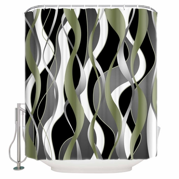 Shower Curtain, Distortion Sage Green Stripes Waterproof Shower Curtain Set with Hooks for Bathroom Showers,Stalls and Bathtubs,36x72In Abstract Geometric Art