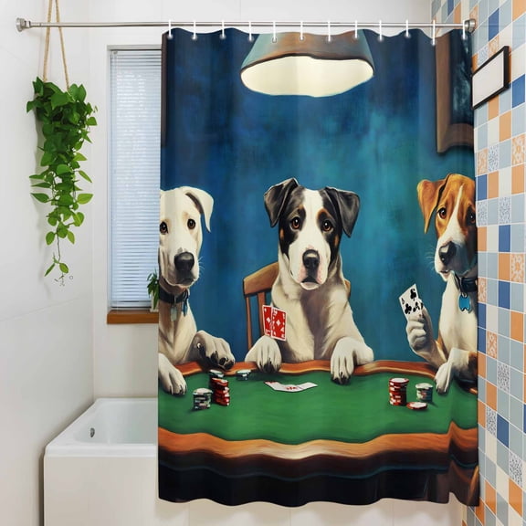 Shower Curtain, Dog Playing Poker Waterproof Polyester Fabric Bath Curtain with Hooks for Bathroom Bathtub Stalls, Abstract Animal in The Room 36x72IN