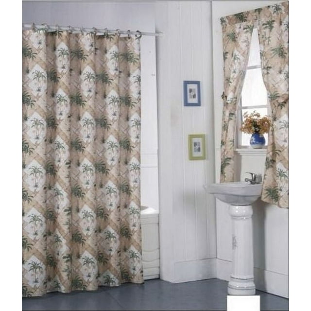 Shower Curtain Drapes + Bathroom Window Set w/ Liner+Rings