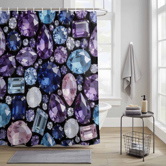 Shower Curtain, Dreamy Gemstone Ombre Purple Waterproof Shower Curtain Set with Hooks for Bathroom Showers,Stalls and Bathtubs,36x72In Abstract Geometric