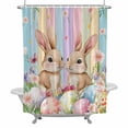 thumbnail image 1 of Shower Curtain, Easter Waterproof Fabric Bathroom Shower Curtains Set with Hooks,72 X 72 Inch Long, Colorful Easter Eggs Rabbits Spring Pastel Wood, 1 of 9