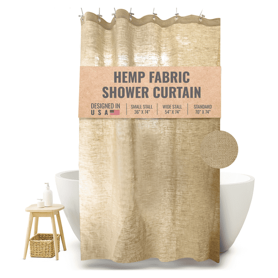 Natural Hemp 54x74" Stall Shower Curtain - Natural fabric Leakproof curtain for luxury bathroom decor - Natural