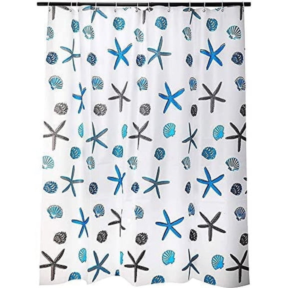 Shower Curtain Eco-Friendly Waterproof Bathroom Curtains Ocean Theme Semi Translucent Shower Curtain Liners with Rustproof Grommets and Curtain Hooks (Starfish and Seashells, 47'' x 70'')