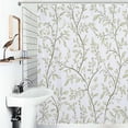 thumbnail image 1 of Shower Curtain Elegant Green Leafy White Pattern Polyester Waterproof Home Ration Curtain With Hook, 1 of 4