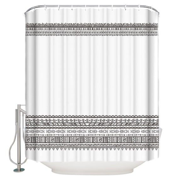 Shower Curtain, Ethnic Black Geometry Horizontal Striped Waterproof Shower Curtain Set with Hooks for Bathroom Showers,Stalls and Bathtubs,72x72In Boho Traditional