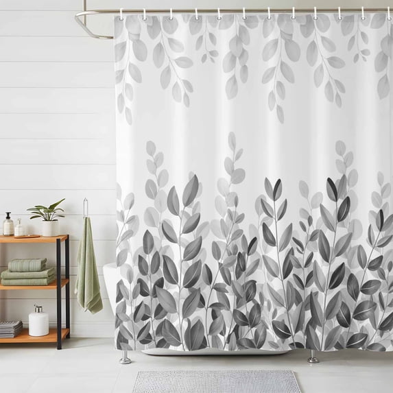 Shower Curtain Eucalyptus Leaves Shower Curtains for Bathroom Decor, Waterproof Polyester Shower Curtain Set with Hooks, Extra Long 72" x 84" Grey Leaf