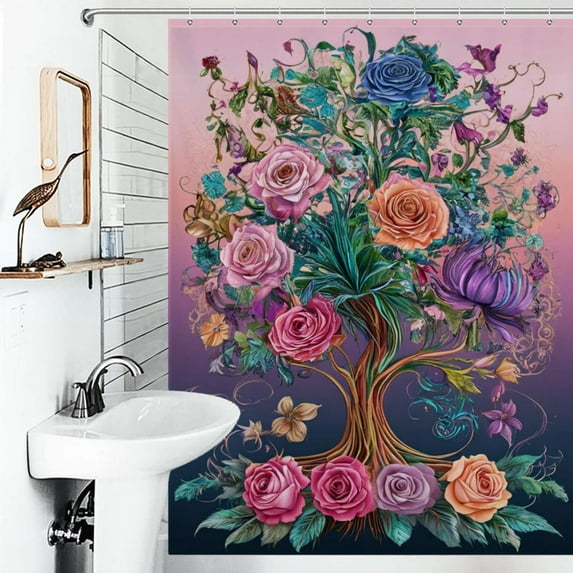 Shower Curtain Exotic Floral Jungle Bloom-2 Polyester Waterproof Home Ration Curtain With Hook