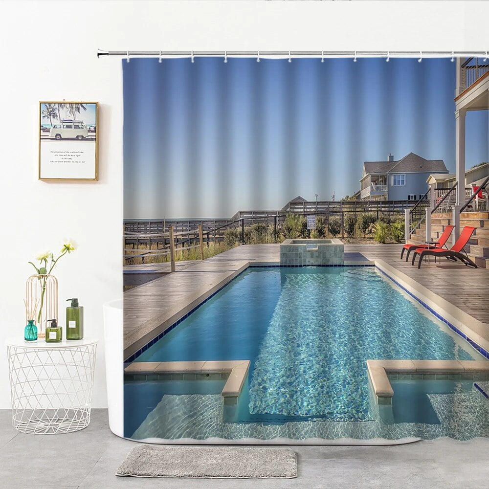 Shower Curtain Exotic Swimming Pool Water Ocean Pattern Bathroom ...