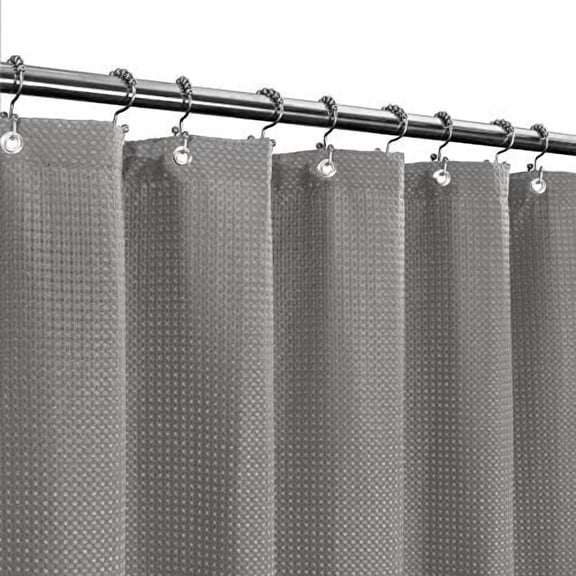 Shower Curtain Fabric 60 x 72 inch, Waffle Weave, Hotel Luxury Spa, 230 GSM Heavy Duty, Water Repellent, Machine Washable, Gray Pique Pattern Decorative Bathroom Curtain