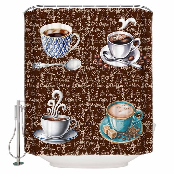 Shower Curtain, Farm Coffee Drink Candy Coffee Beans Waterproof Shower Curtain Set with Hooks for Bathroom Showers,Stalls and Bathtubs,36x72In Country Shabby Style Vintage Brown