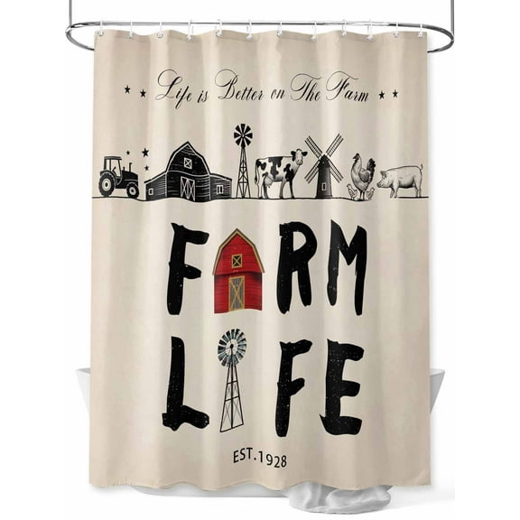 Shower Curtain Farm Life Bathroom Curtains with Hooks, Waterproof Fabric Retro Farmhouse Red Barn Windmill Cow Chicken Tractors Bath Shower Curtains Set for Bathroom Bathtubs Decor 36x72 Inch