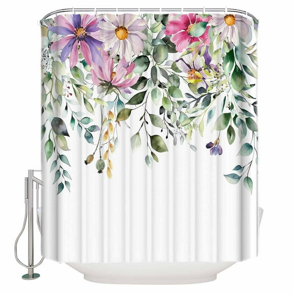 Shower Curtain, Farm Summer Flower Eucalyptus Leaf Waterproof Shower Curtain Set with Hooks for Bathroom Showers,Stalls and Bathtubs,36x72In Pastoral Floral