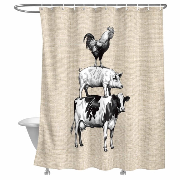Shower Curtain Farmhouse Animal Bathroom Curtains with Hooks, Waterproof Fabric Cow Pig Chicken Linen Bath Shower Curtains Set for Bathroom Bathtubs Decor 72x72 Inch