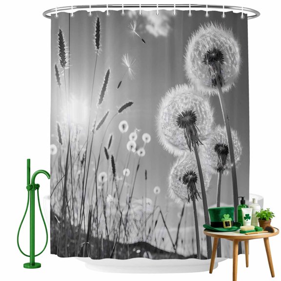 Shower Curtain, Farmhouse Grey Field Dandelion Rural Plant Waterproof Shower Curtain Set with Hooks for Bathroom Showers,Stalls and Bathtubs,36x72In Idyllic Botanical