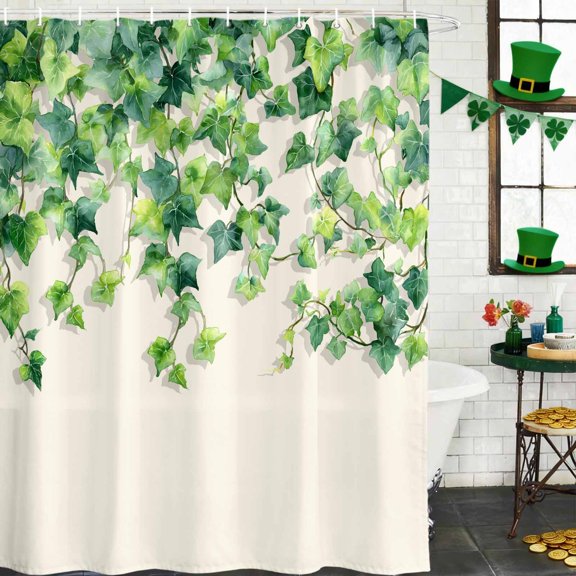 Shower Curtain, Farmhouse Leaf Vine Waterproof Shower Curtain Set with Hooks for Bathroom Showers,Stalls and Bathtubs,60x72In Rustic Green Leaves on Beige