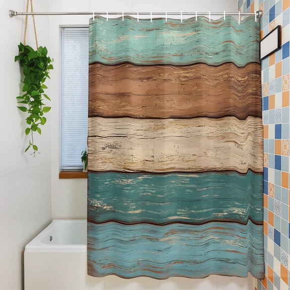 Shower Curtain, Farmhouse Retro Wood Board Waterproof Polyester Fabric Bath Curtain with Hooks for Bathroom Bathtub Stalls, Shabby Wooden Grain 36x72IN
