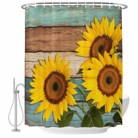 Shower Curtain Farmhouse Sunflower Wood Waterproof Polyester Bathroom Curtain Rustic Country Wooden Decorative Bath Accessory for Shower, Tub, and Bathroom Decor 36 x 72 In