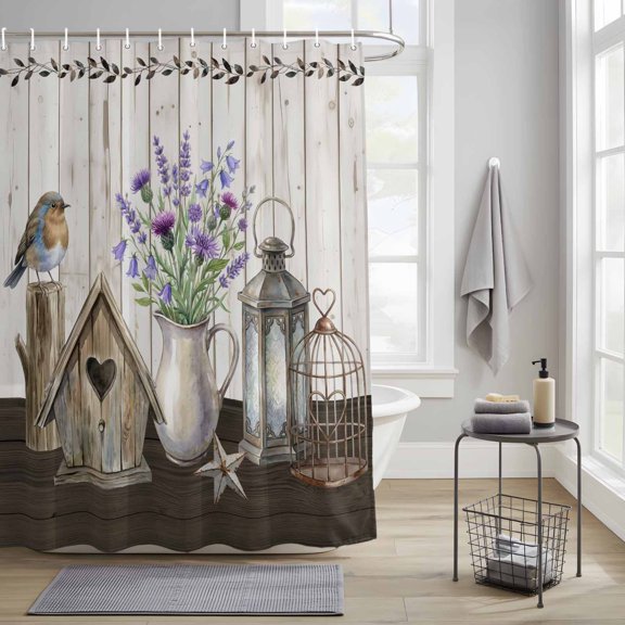 Shower Curtain, Farmhouses Birds Cages Country Stars Waterproof Shower Curtain Set with Hooks for Bathroom Showers,Stalls and Bathtubs,36x72In Lavender in Vases