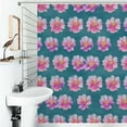 thumbnail image 1 of Shower Curtain Floral Aqua Pattern-2 Bath Curtain Polyester Fabric Bathroom Ration With Hooks, 1 of 4